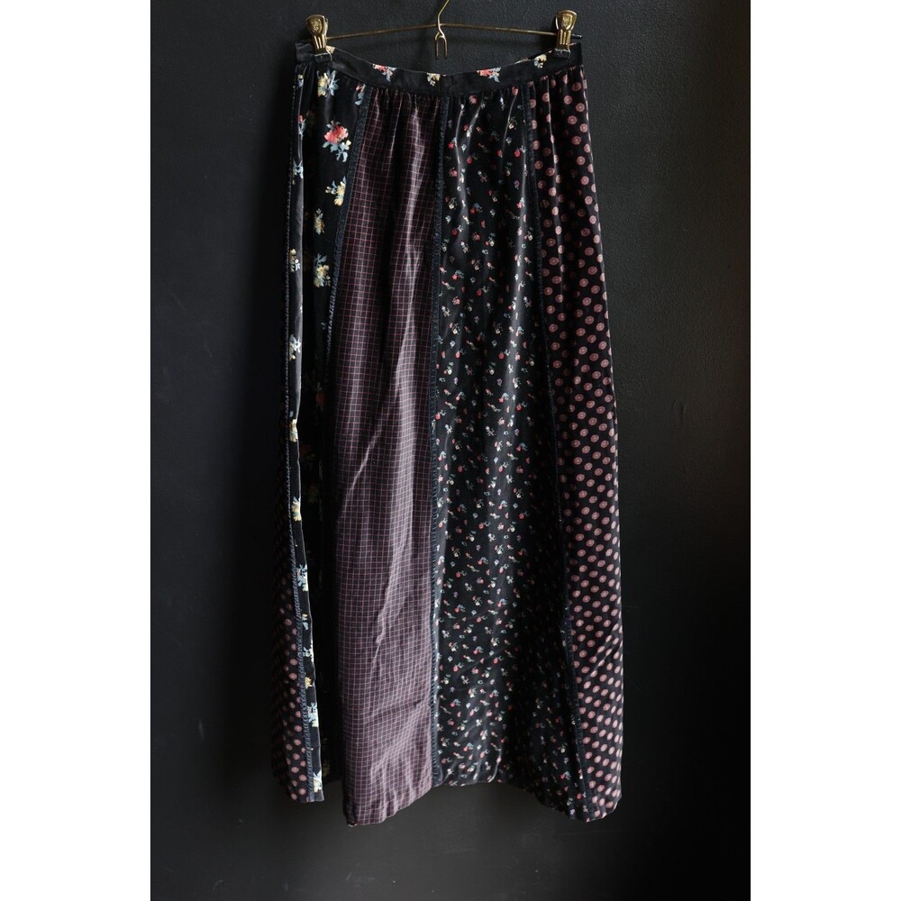 Vintage 70s Womens Velvet Maxi Patchwork Dark Floral Whimsigoth Fairy Grunge